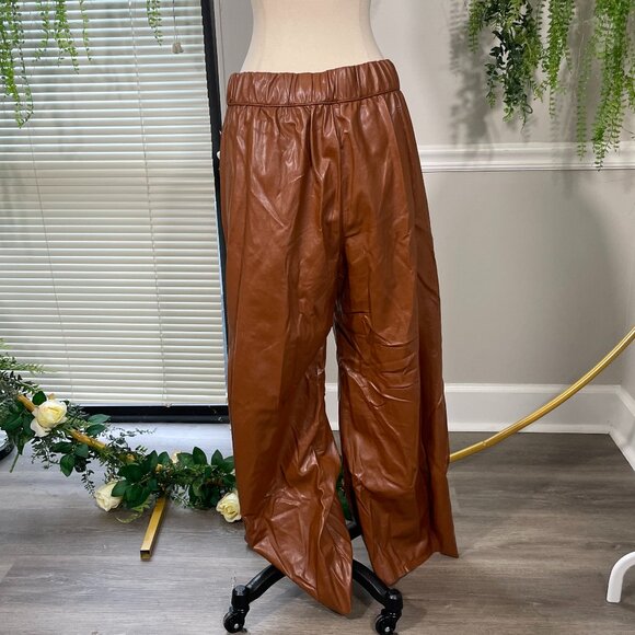 Enza Costa | Vegan Leather High Waist Pant in Cognac - Picture 2 of 9